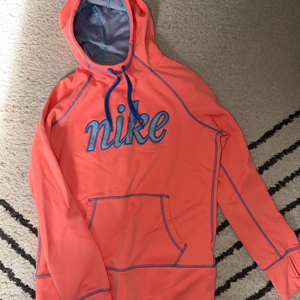 Nike Bright Coral Hoodie with Blue Details